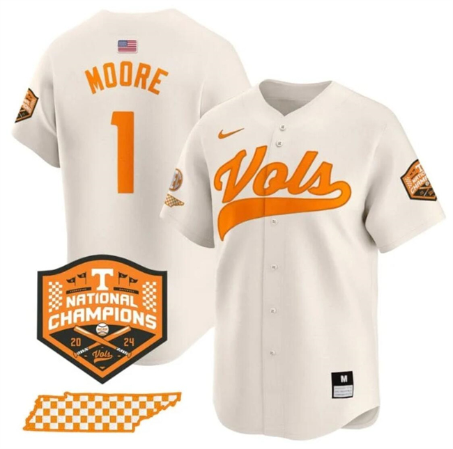 Men's Tennessee Volunteers #1 Christian Moore Cream 2024 Champions Vapor Limited Stitched Jersey Men's Tennessee Volunteers #1 Christian Moore Cream 2024 Champions Vapor Limited Stitched Jersey